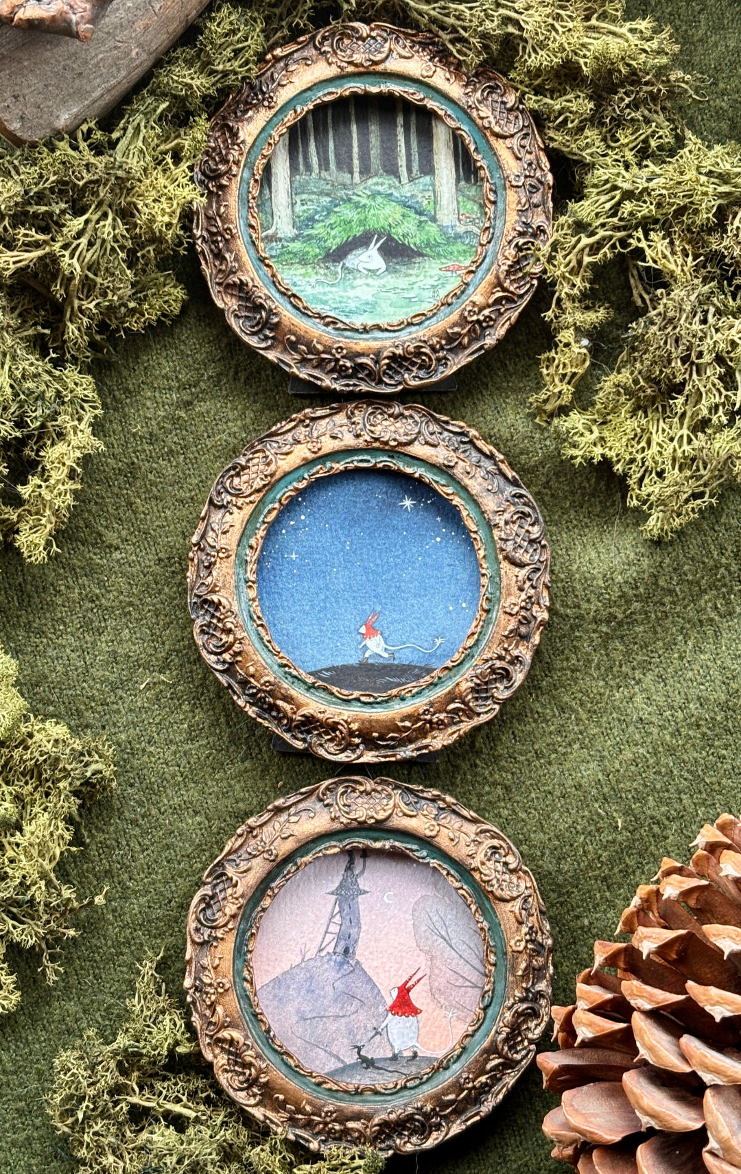 "Titchy's Tale" Original Watercolour Painting Triptych